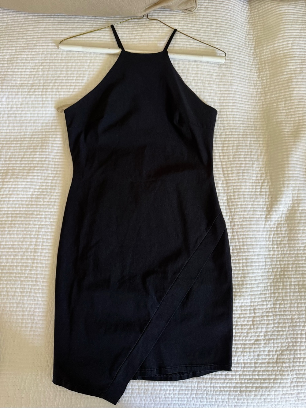 Classic Black Halter Neck Asymmetrical Dress